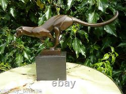 Art Déco Cat Sprinting Cheetah Brown Pur Bronze Statue Animal Sculpture Figurine