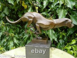 Art Déco Cat Sprinting Cheetah Brown Pur Bronze Statue Animal Sculpture Figurine