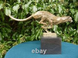 Art Deco Cat Sprinting Cheetah Deux Tones De Bronze Statue Animal Sculpture Figurine