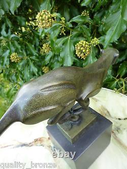 Art Déco Chat Olive Sprinting Cheetah, Pur Bronze Statue Animal Sculpture Figurative