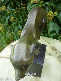 Art Déco Chat Olive Sprinting Cheetah, Pur Bronze Statue Animal Sculpture Figurative