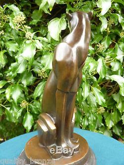 Art Déco Cheetah, Signée Statue Bronze Figure Cubiste Cat Hot Cast Sculpture