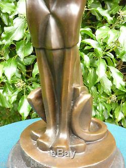 Art Déco Cheetah, Signée Statue Bronze Figure Cubiste Cat Hot Cast Sculpture