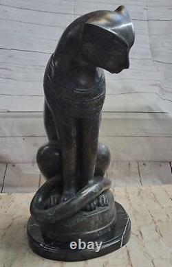 Art Déco Égyptien Chat Sculpture En Bronze Base Statue Grand Décor