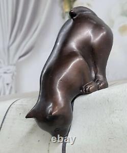 Art Déco Lion Signé Bronze Statue Figurine Cubiste Chat Sauvage Sculpture Artwork