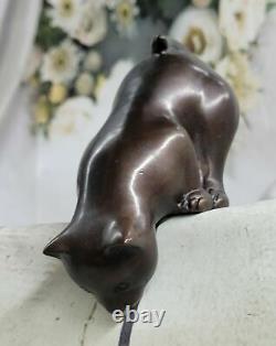 Art Déco Lion Signé Bronze Statue Figurine Cubiste Chat Sauvage Sculpture Vente D'oeuvres D'art