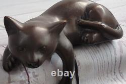 Art Déco Lion Signé Statue De Bronze Figurine Cubiste Chat Sauvage Chaud Cast Sculpture Nr