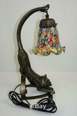 Art Déco Métal Sculpture Wild Cat Bureau Lampe De Table Bronze Terminer