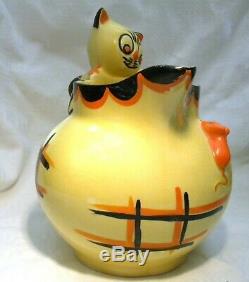 Art Déco Myott Cat & Mouse Globe Jug Cat Poignée Très Rare