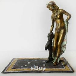 Art Déco Nu Lady Cheetah Cat Carpet Bergman Autrichienne Bronze