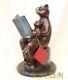 Art Déco Sculpture Cat Père Et Fils Lire Livre Bronze Statue Figurine