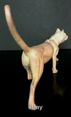Art Déco Sculpture De Pierre Marche Réaliste Cat Statue 13 Long 9-1/2 Tall