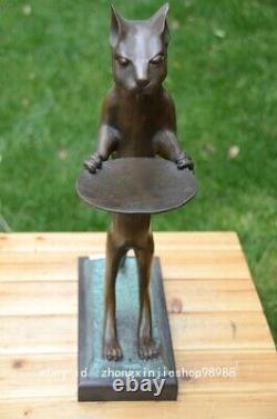 Art Déco Sculpture Déesse Égyptienne Plaque De Fruit De Chat Noir Statue En Marbre De Bronze