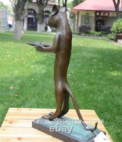 Art Déco Sculpture Déesse Égyptienne Plaque De Fruit De Chat Noir Statue En Marbre De Bronze