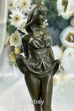 Art Déco Sexy Girl Avec Son Chat Sculpture De Bronze 100% Solide Méthode De Cire Perdue Vente