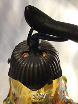 Art Déco Style Stretching Chat Noir Avec Les Yeux Oranges Lampe En Verre Floral Shade