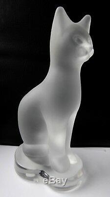 Art Deco Verre Cat Statue Tchèque Givré En Cristal De Bohème Hand Cut Effacer