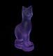 Art Deco Verre Cat Statue Tchèque Givré En Cristal De Bohème Hand Cut Violet