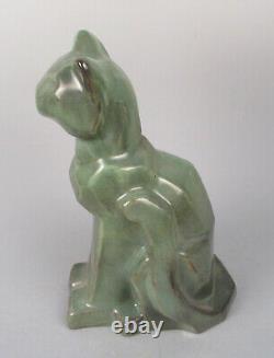 Art Moderniste Deco Shearwater Potterie Sculpture Cubiste Cat Figurine En Céramique