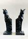 Art Original Déco Au Milieu Du Siècle Noir Bronze Ou Pewter Cat Bookends 8 Tall