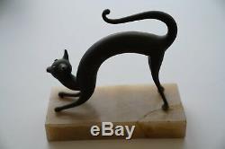 Art Rare Vintage Spooky Métal Cat Deco Avec Socle En Marbre Statue Figurine Cool