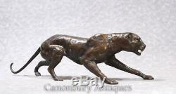 Art Statue Deco Bronze Cat Cheetah Avec Panther
