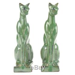 Arts Et Artisanat / Déco Fulper Poterie Vert Crystalline 9 1/2 Cat Bookends C1939