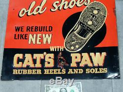 Authentique Signe Tin Antique Vtg 1930's Paw Soles Cat Talon Shoe Magasin Art Déco