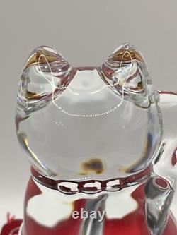 Baccarat Maneki Neko Chat de Fortune Rouge Octogone en Cristal avec Coussin