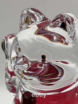 Baccarat Maneki Neko Chat de Fortune Rouge Octogone en Cristal avec Coussin