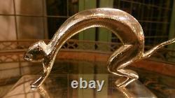 Beau Bronze Nickelé Antique Figure Art Déco D'un Style Chat Hagenauer