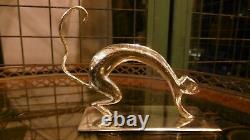 Beau Bronze Nickelé Antique Figure Art Déco D'un Style Chat Hagenauer