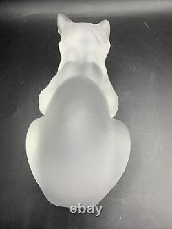 Belle Grande Lalique France Verre En Cristal Givré Figurine De Chat Croustillant