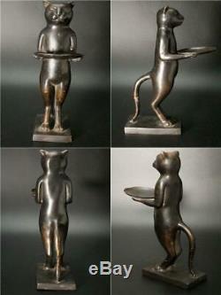 Bos124 Japonais Ancien Bronze Chat Ornement Okimono #art Deco