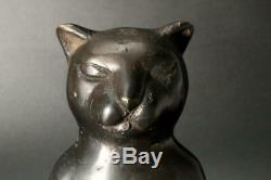 Bos124 Japonais Ancien Bronze Chat Ornement Okimono #art Deco