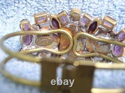 Bracelet manchette Lilien Art Deco tchèque - Rhinestones de lavande / Cabochons d'oeil de chat