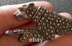Broche de broche figurative de léopard en argent sterling fin marcasite Art Déco vintage