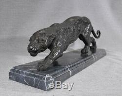 Bronze Art Déco Français Puma Panther Cat Statue Coulée