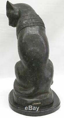 Bronze Art Déco Sculpture En Marbre Égyptien Cat Base Statue Grand Décor