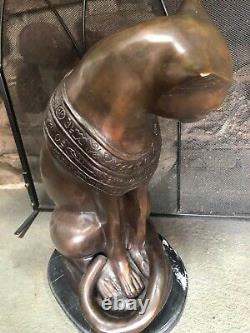 Bronze Cat Large Sculpture Avec Base En Marbre