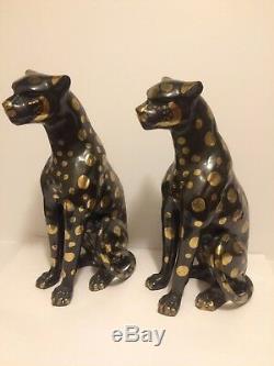 Bronze Ou Laiton Cat Cheetahs Art Déco Wildcat Sculpture Cheetha Statues 16
