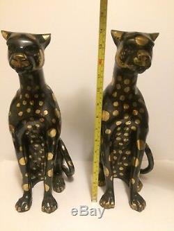 Bronze Ou Laiton Cat Cheetahs Art Déco Wildcat Sculpture Cheetha Statues 16