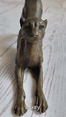 Bronze Sculpture Lion Panthère Tigre Puma Cougar Grande Statue Cat African Art Deco