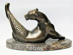 Cat Bagheera Sculpture De L'auteur Bronze Pedestal Stone Taille De Livraison Gratuite 16.5in