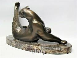 Cat Bagheera Sculpture De L'auteur Bronze Pedestal Stone Taille De Livraison Gratuite 16.5in