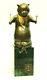 Cat Bronze Auteur Sculpture Pedestal Green Stone Taille De Livraison Gratuite 13.7 In