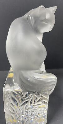 Cat Lalique Figurine Francée Sur Base Claire Signée Made En France Avec Sticker