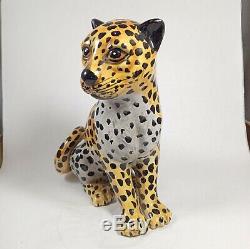 Céramique Grande Figurine Panther Jaguar Main Peinte Statue Vintage De Chat Figure