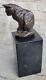 Chat Mignon Assis Bronze Sculture Figurine Art Deco Marble Base Statue Art