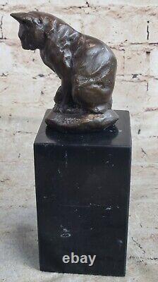 Chat Mignon Assis Bronze Sculture Figurine Art Déco Marble Statue De Base Nr